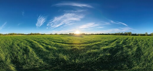 Obraz premium Serene Sunset over Lush Green Field: A 360? Panorama
