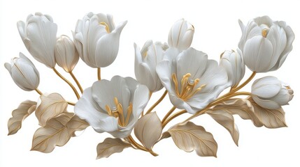 Elegant arrangement of white tulip blossoms with golden accents