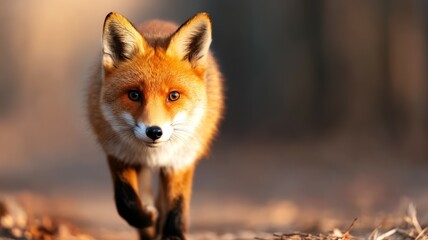 Obraz premium Animal Ecological Release. Young Fox Running Into the Wild Forest After Release Captured in Stunning Natural Habitat Scene