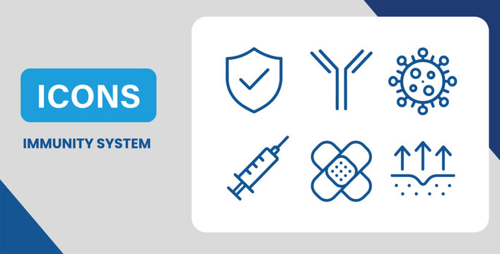 Immune System Icon Set Featuring Antibody Virus Shield Injection and Healing Patch Symbols