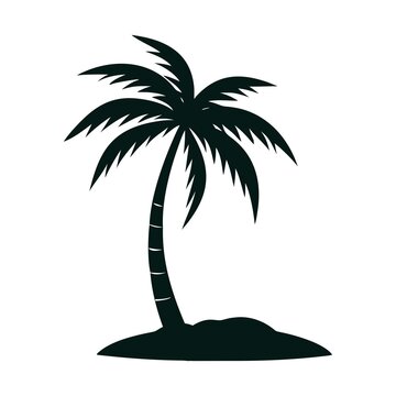 Tropical island sunset vector with palm tree silhouettes on a beach