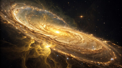 Golden Spiral Galaxy in Deep Space with Shimmering Cosmic Energy