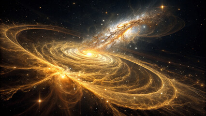 Golden Spiral Galaxy in Deep Space with Shimmering Cosmic Energy