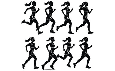 Obraz premium Running Female Silhouette Vector Illustration Of Women Exercising Pattern