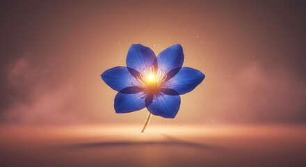 Glowing Blue Flower Mystical Bloom Spiritual Serenity Digital Art