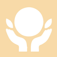 Flat silhouette of hands gently holding the Earth with leaves, representing planet care for World Environment Day.