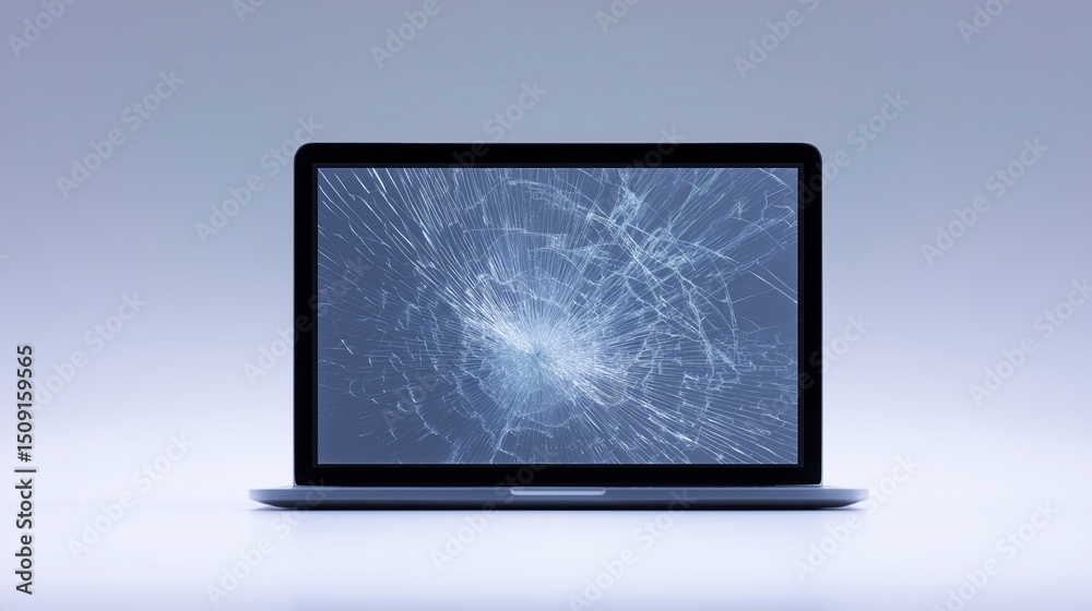 Fototapete laptop mock up with cracked screen displaying abstract design on a minimalistic background with soft