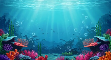 4K Tileable Desert Ruins Underwater – Coral Growth on Cracked Relics, Sandstone Pillars, and Vine-Entangled Structures with Ochre Shadows