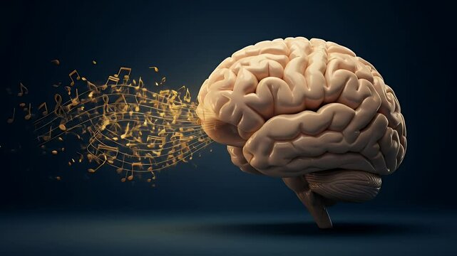 The Music of the Mind: A 3D Render of Brain and Musical Notes