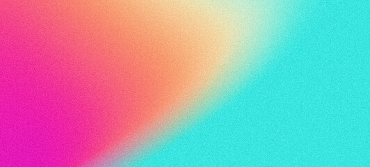 Fototapeta na wymiar Vibrant summer poster design, orange teal turquoise pink abstract grainy gradient background with noise texture effect