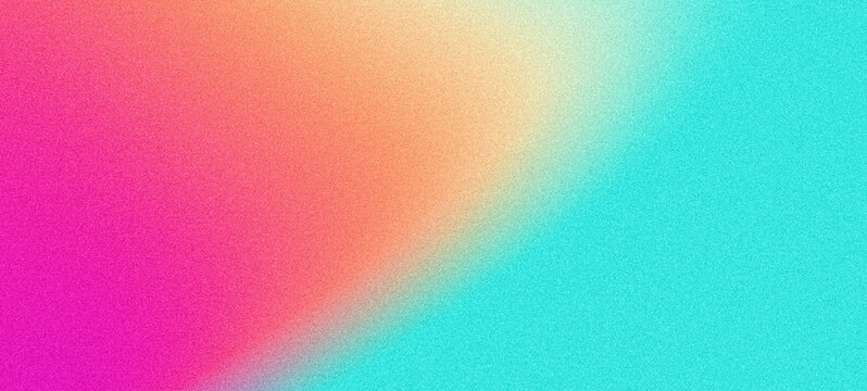 Vibrant summer poster design, orange teal turquoise pink abstract grainy gradient background with noise texture effect
