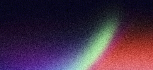 Grainy background, red purple green vibrant color shape on black backdrop, abstract dark noise texture banner poster header cover wallpaper design