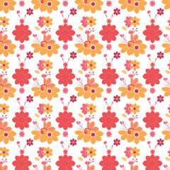 Spring leaves and camomile flowers, abstract geometric seamless pattern on a blue background, vector. For printing on fabrics, clothing, cosmetic packaging, booklets. wallpapers for social media