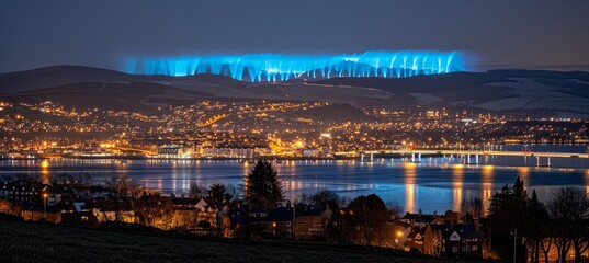 Fototapeta premium A stunning bioluminescent bay glowing brightly at night, showcasing nature s magical brilliance.