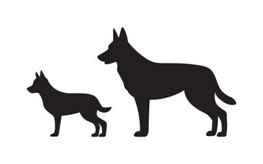 German Shepherd Dog And Her Puppy Silhouette Vector Graphics