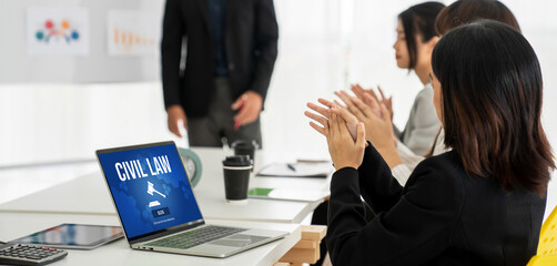 Civil law brisk information showing on computer screen for Common Justice Legal Regulation Rights Concept