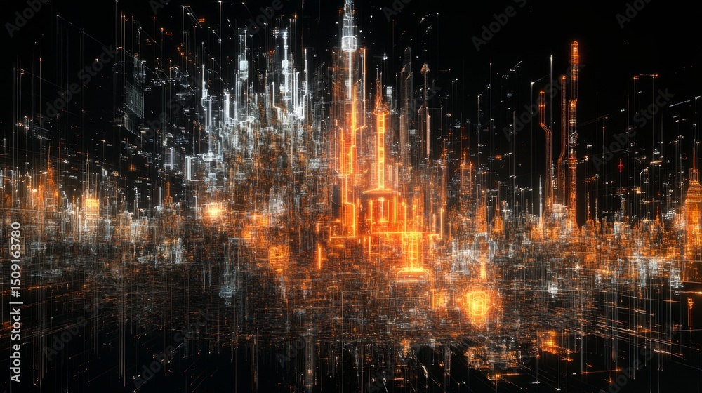 Poster visualizing a futuristic machine learning algorithm in a digital landscape an immersive experience o