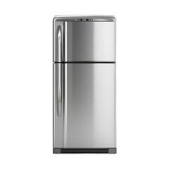 A silver refrigerator with two doors, transparent background