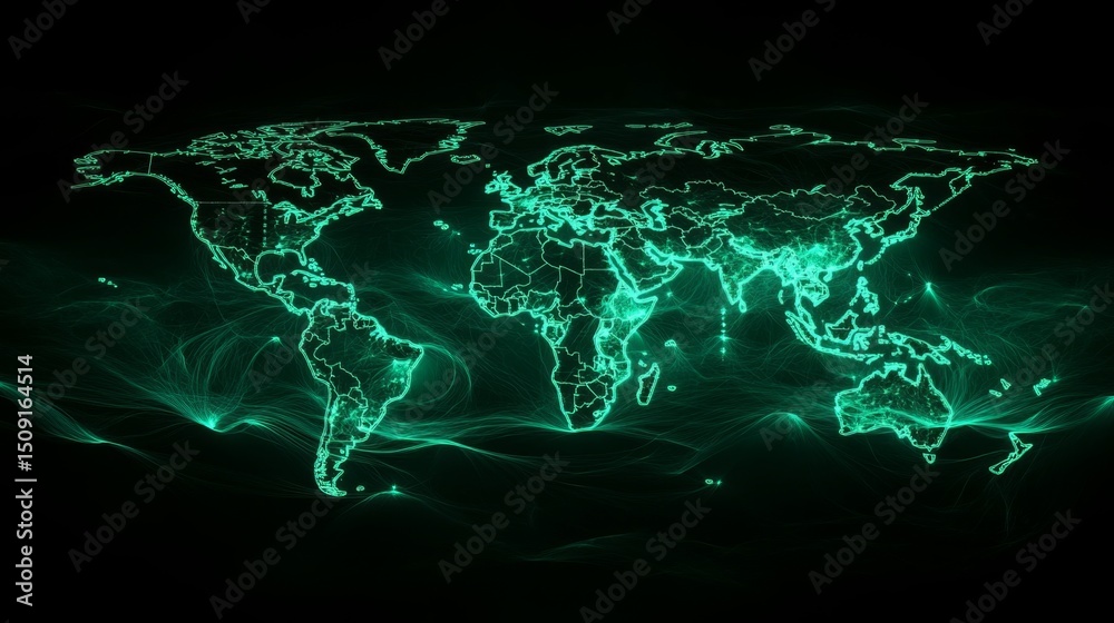 Poster illuminating global connectivity a glowing world map with interconnected distribution networks in a 