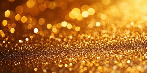 Captivating golden bokeh background with shimmering light effects in soft focus at an evening event