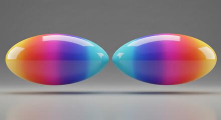 Vibrant Rainbow Gradient Ovals Abstract 3D Render Glossy Colorful Capsules