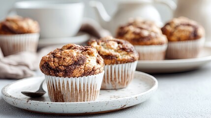 Rye Muffins with Cinnamon Swirl on White Dish - Delicious Bakery Treat