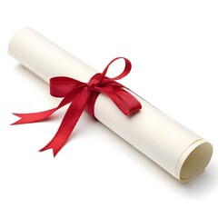 Diploma Scroll with Red Ribbon – Isolated on White Background

