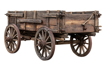 Fototapeta premium Antique wooden cart with wooden wheels and metal accents, isolated on a clean transparent background