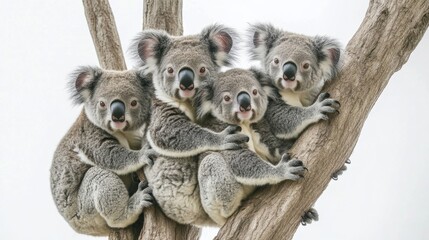 Koalas gathering and relaxing in a tree australian landscape wildlife photography natural habitat close-up view social behavior