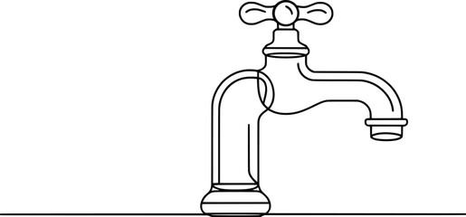 Vintage Water Faucet Line Drawing Minimalist Illustration