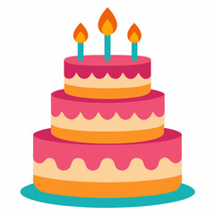 Cute birthday cake. Adorable layered cake with candles, perfect for party decorations vector on white background.