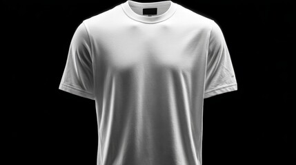 Plain white cotton t-shirt displayed on black background with soft lighting.