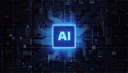 AI Processor: A close-up perspective reveals an intricate AI processor bathed in ethereal light, showcasing the complex circuitry of the technological marvel.