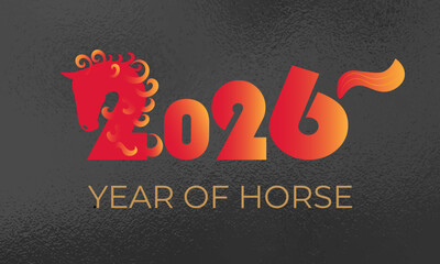 Happy chinese new year 2026. Horse is a symbol of the 2026 Chinese New Year. Vector illustration