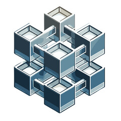 3D cubes structure vector image of blockchain for technology concept with transparent background