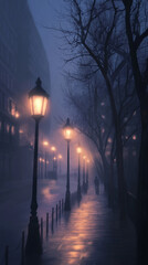 streetlights with fog background