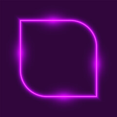 Purple neon frame, square with rounded angles, vector illustration.