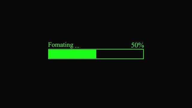  formatting animation. Loading bar, waiting loading bar animation, software update icon on black background.4k video