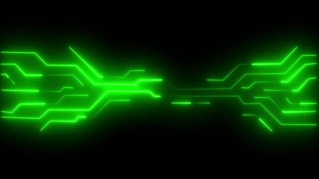 Element of a computer circuit board. Electrical signals  wires and conductors in computer microcircuit. animated.