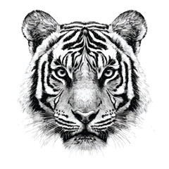 Detailed Tiger Face Cool Sketch Vector Illustration Isolated for Graphic Design Projects