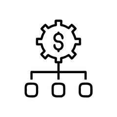 Cost structure diagram with gear and dollar symbol in line art  