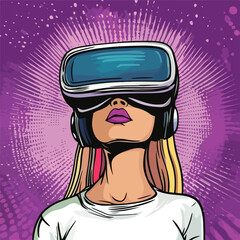 Professional Women Using Virtual Reality Headset Avatar Cartoon Illustration