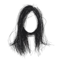 Detailed Vector Illustration of a Faceless Avatar of a Young Woman in Scribble Style