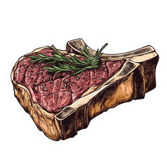 Premium Quality Freshly Grilled T-Bone Steak and Beef Fillet Engraved Vector Illustration