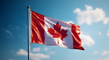 Celebrating Canadian independence with a vibrant flag soaring proudly in the blue sky