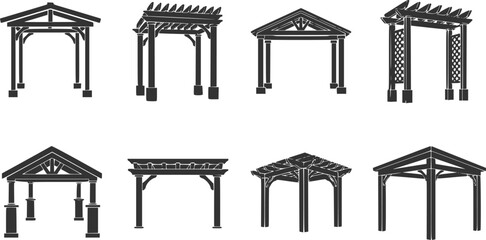 vector set of outline silhouette Pergola icon set
