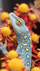 Chameleon camouflaging effortlessly amongst a vibrant colorful background landscape