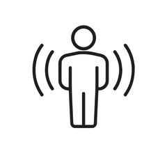 Man with soundwaves line icon for web, mobile and infographics. Vector grey thin line icon in the circle isolated on white background