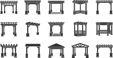 vector set of outline silhouette Pergola icon set
