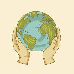 Vector Hands Holding Globe Illustration